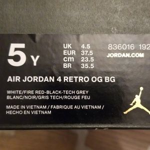 New Nike Air Jordan 4 Retro OG BG  836016 192